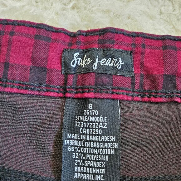 Suko jeans Women's Burgundy Plaid Skinny Jeans Tartan Power Stretch Denim Size 8 - Picture 9 of 9